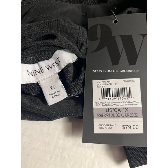 Nine West Womens Mesh Sheer Sequin Bling Long Sleeve Top Black 1X US Size 20/22 - Picture 4 of 11